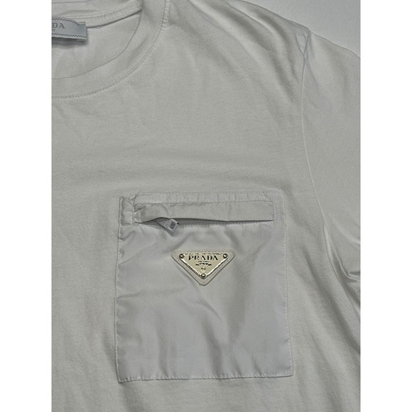 Prada Milano Pocket Logo White Cotton T Shirt Men's Luxury Designer Top Large - Picture 3 of 10